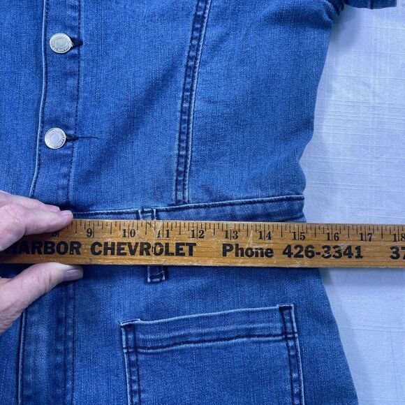 Wisteria Lane Blue Denim Button Front Short Sleeve Flare Leg Jumpsuit Large - Picture 7 of 14